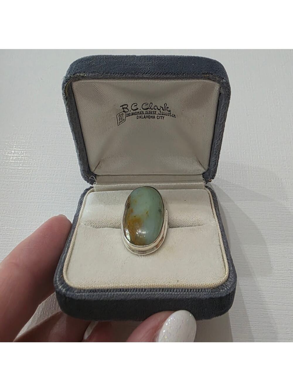 BC Clark Vintage Cabachon Cut Turquoise 925 Sterling Silver Ring Sz 6